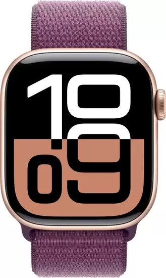 Умные часы Apple Watch Series 10 42 мм (алюминиевый корпус, розовое золото/сливовый, нейлоновый ремешок) - фото